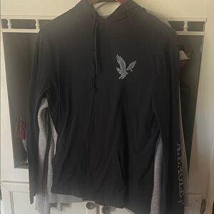 American Eagle Outfitters Black Long Sleeve Hooded Tee with Eagle Design